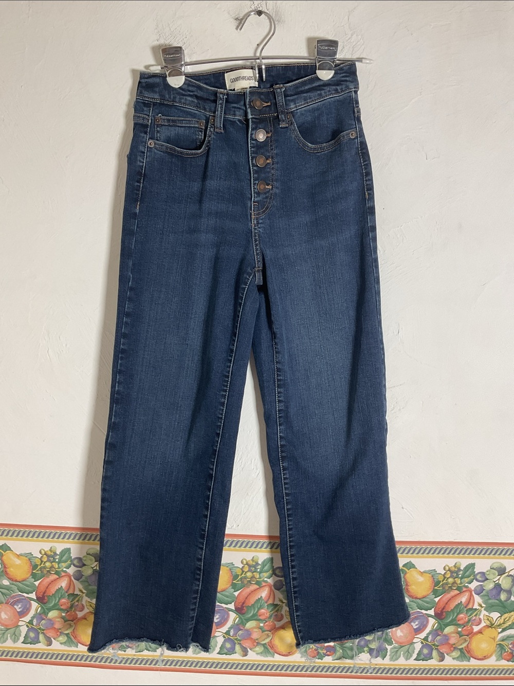 Goodthreads High Rise Button Fly Raw Hem Jeans Size 24 Dark Wash